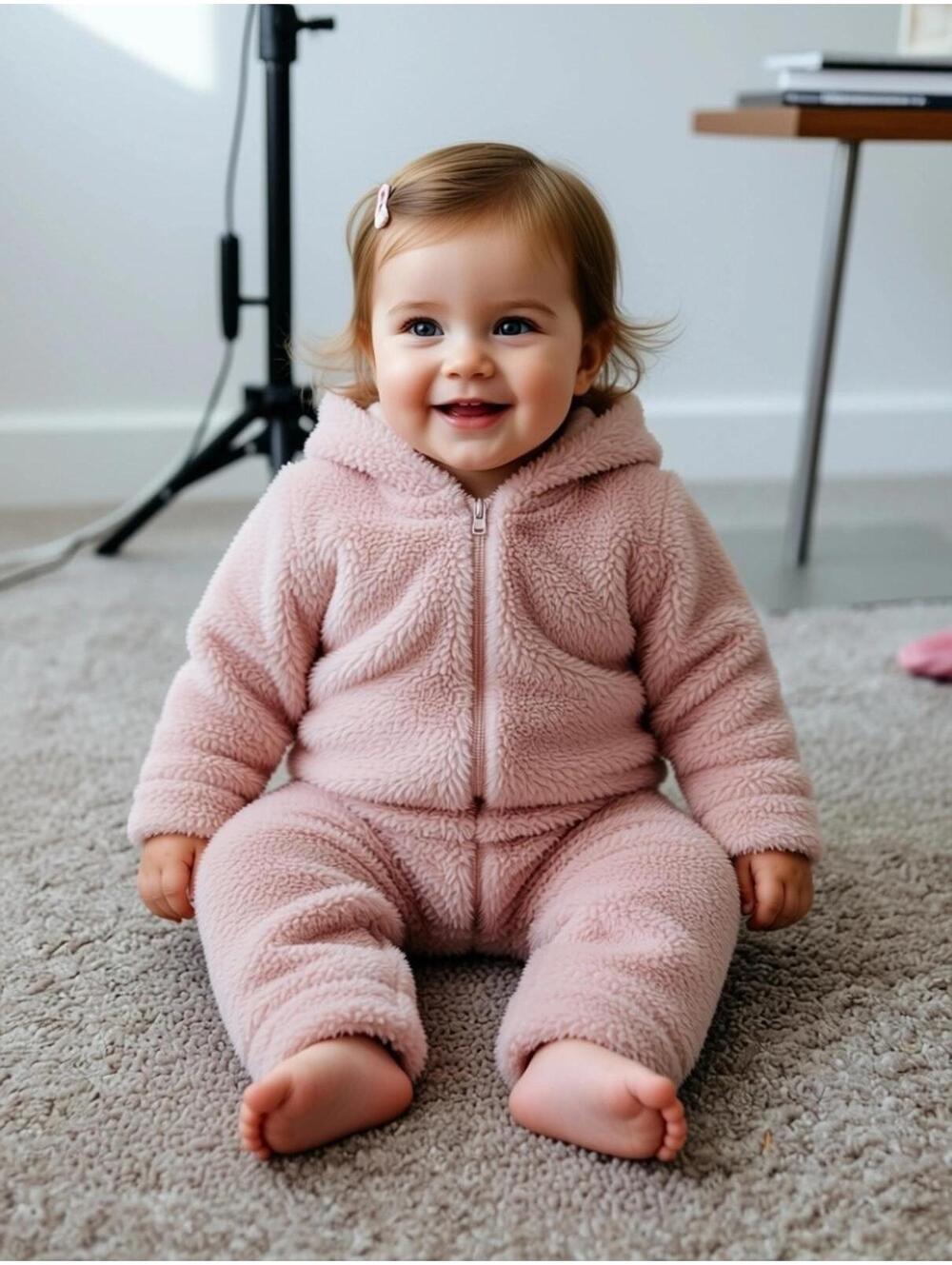 Baby Girl 12-18 mo One piece Warm Fur Hoodie Bear Ears Pink Old Navy